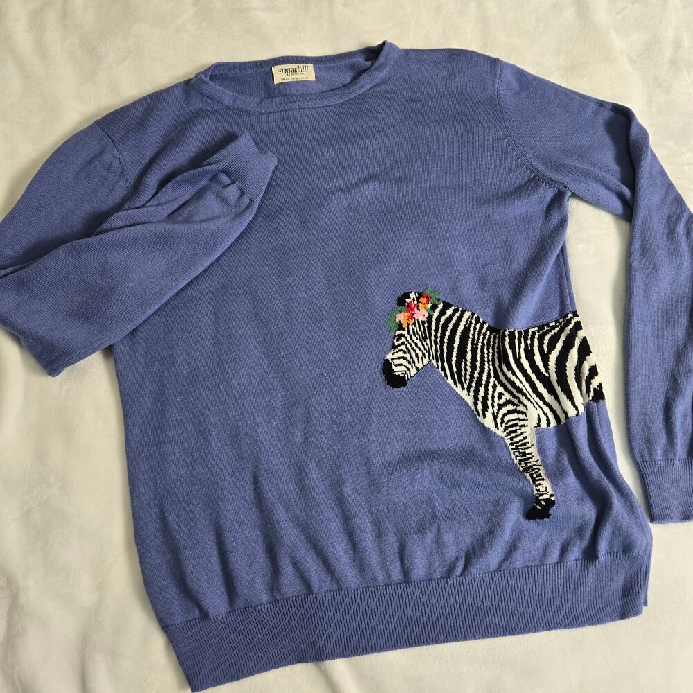 Sugarhill Brighton Zebra Floral Sweater – Women’s US 10, Blue